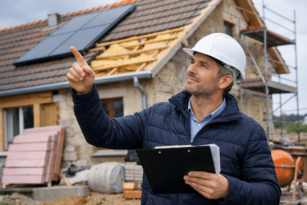 „Bausachverständiger prüft Dach und Heizung bei energetischer Sanierungspflicht Haus – Modernisierung, Dachdämmung und Energieeffizienz nach GEG“