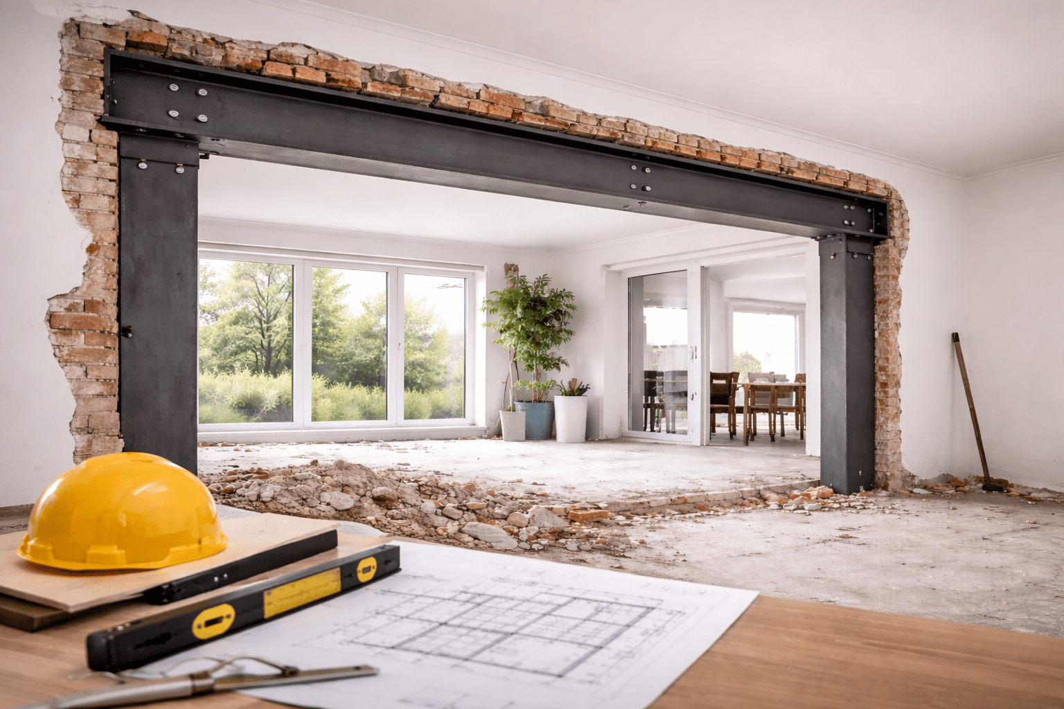 Kosten Statiker Wanddurchbruch – Tragende Wand entfernt und Stahlträger zur Lastabtragung eingebaut