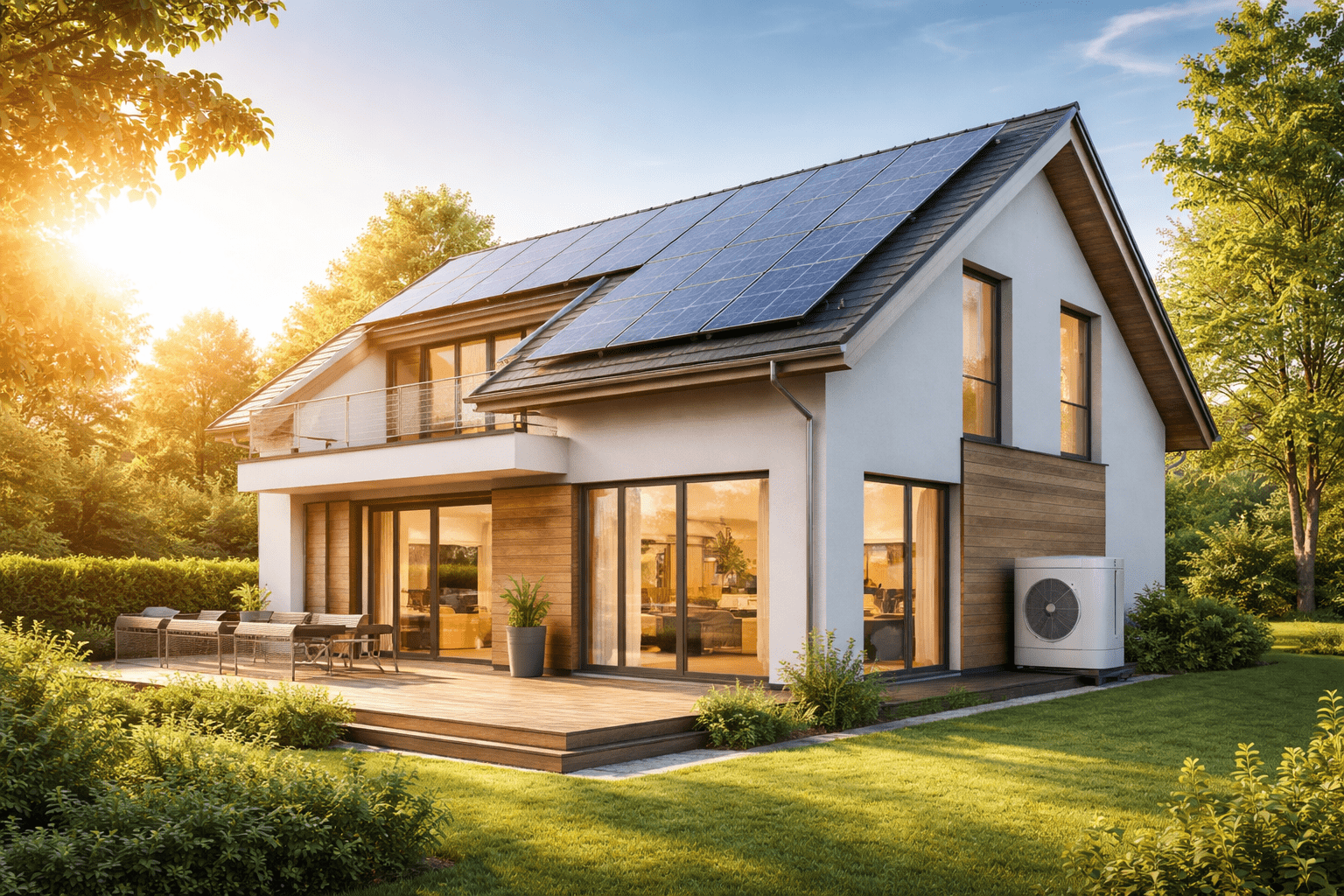 Energieeffizientes Einfamilienhaus mit Solaranlage und Wärmepumpe – Beispiel für KfW Kredit Förderung Neubau