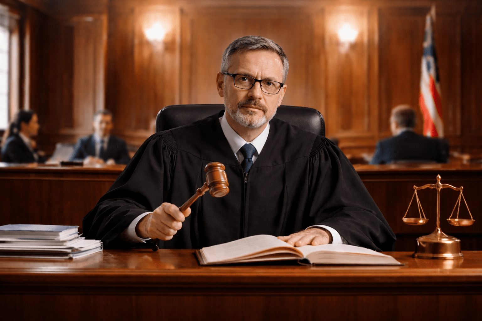 Richter im Gerichtssaal steht für Privatgutachten vs. Gerichtsgutachten bei Baumängeln und gerichtliche Bestellung eines Sachverständigen