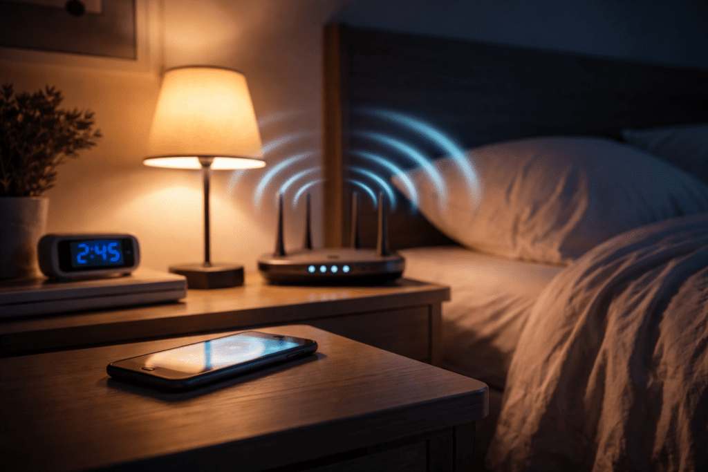 Elektrosmog im Schlafzimmer durch WLAN Router und Smartphone