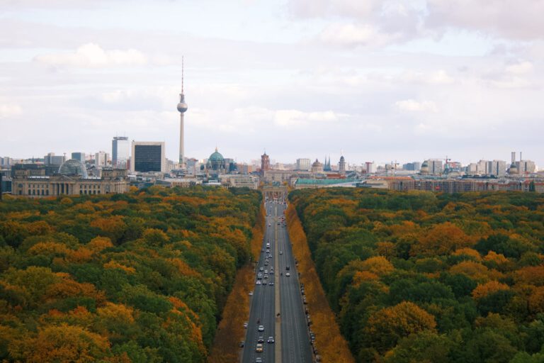 Baugutachter Kosten Berlin: Skyline von Berlin über einem Park als Symbol für den Immobilienkauf 2026.